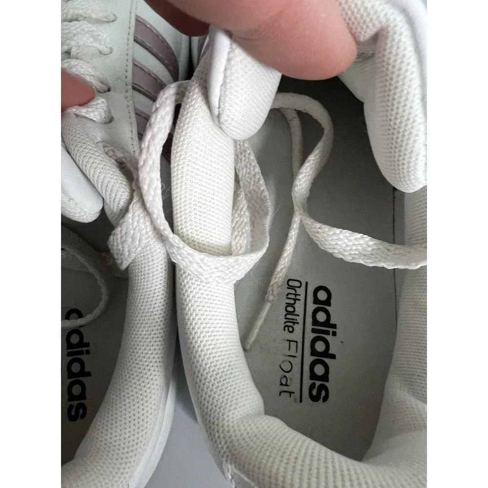 ADIDAS Cloudfoam Advantage Women White Pink 3 Stripe Shoe Sneakers 8M Comfy
